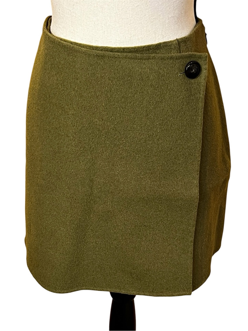 Sezane Laura Olive Green Wool Wrap Skirt Sz-6/42